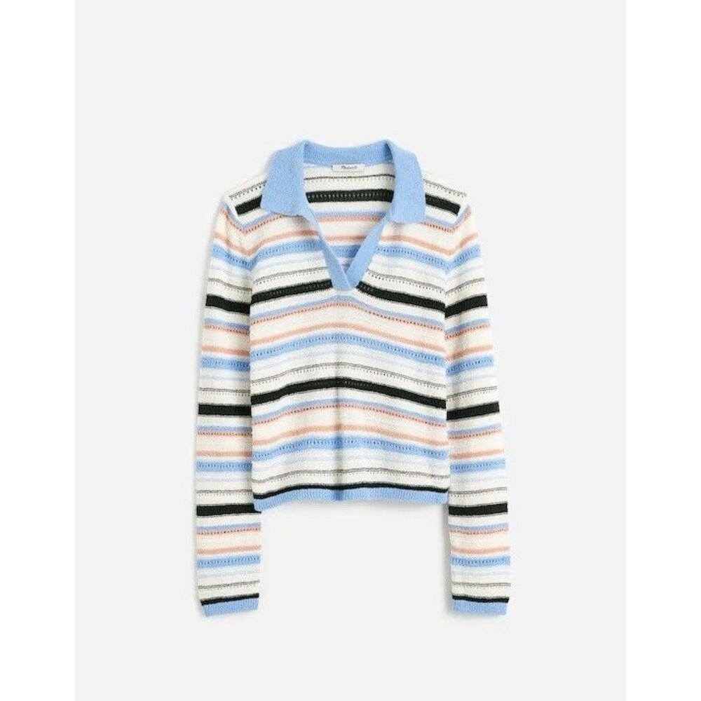 Madewell Textural-Stitch Johnny Collar  Long Sleeve Sweater  NWT Size M Medium